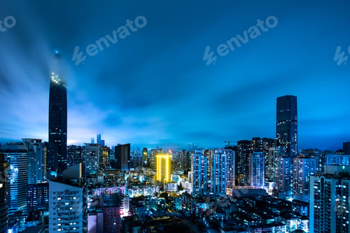 Preview: Shenzhen city skyline night scenery, China