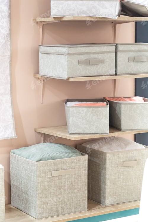 Preview: Organized Shelves Featuring Fabric Storage Bins