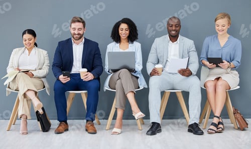 Preview: Business people, diversity and networking in row for recruitment, interview or corporate meeting at