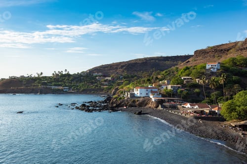 Preview: Aerial view Cidade Velha city beach in Santiago - Cape Verde -