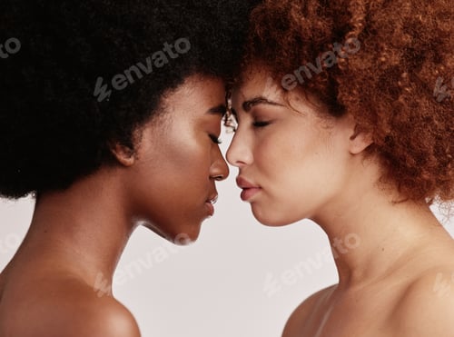 Preview: Beauty, skincare and women faces together closed eyes for cosmetic skin, self care and isolated in