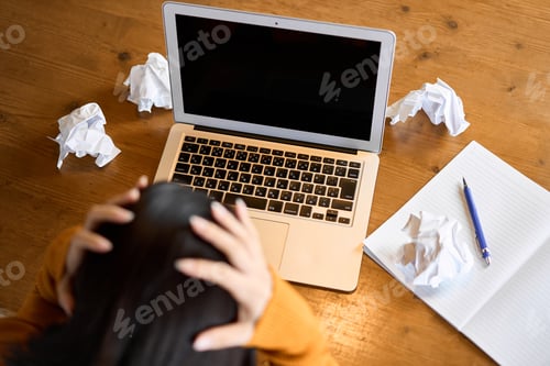 Preview: A woman stuck in computer work