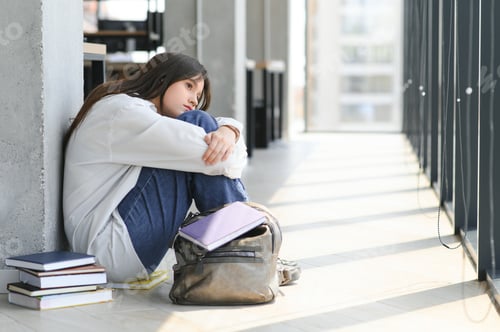 Preview: Lonely sad schoolgirl while all her classmates ignored her. Social exclusion problem.