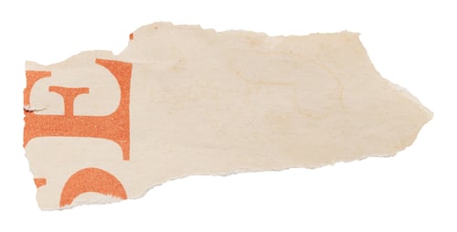 Preview: Scrap of yellowed vintage book page, old beige torn paper with inscription isolated for scrapbooking