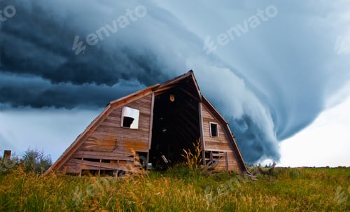 Preview: tornado forming behind old barn