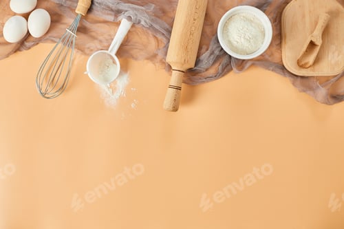 Preview: Bakery or cooking frame, ingredients, kitchen items for pastry