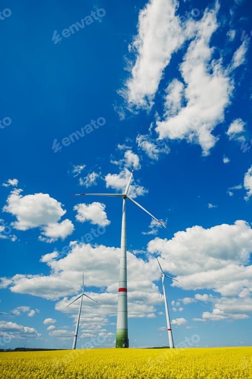 Preview: Wind energy generation using windmills. Electricity is produced by a wind turbine against