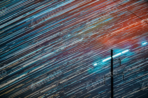 Preview: Unusual Amazing Effects In Sky. Bright Night Starry Sky Background. Trails Of Stars Rotate Above