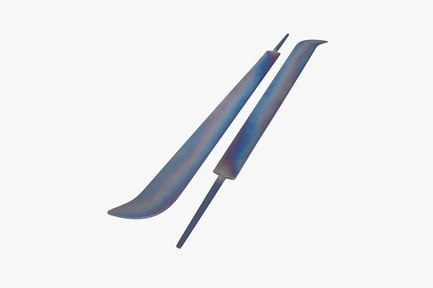 Preview: Overlapping curved metallic forms with tapered ends