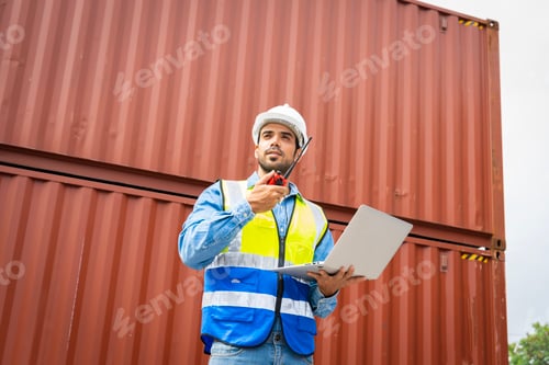 Preview: male engineers in a container shipping company Consulting