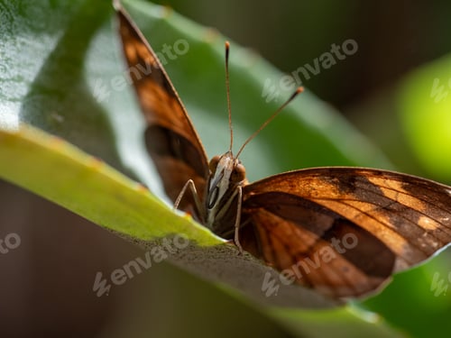 Preview: Close-up of a vibrant butterfly on a leaf surrounded by lush greenery.