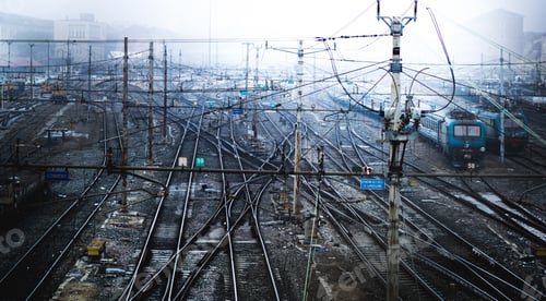 Preview: Railways at turin station with fog in wintertime