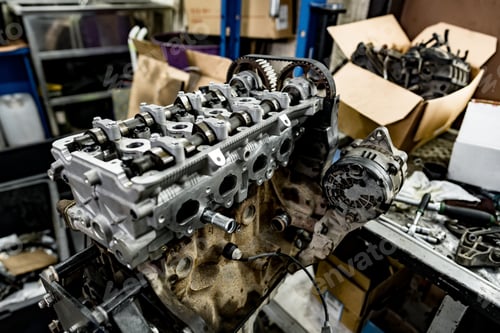 Preview: Disassembled car engine block at car service station