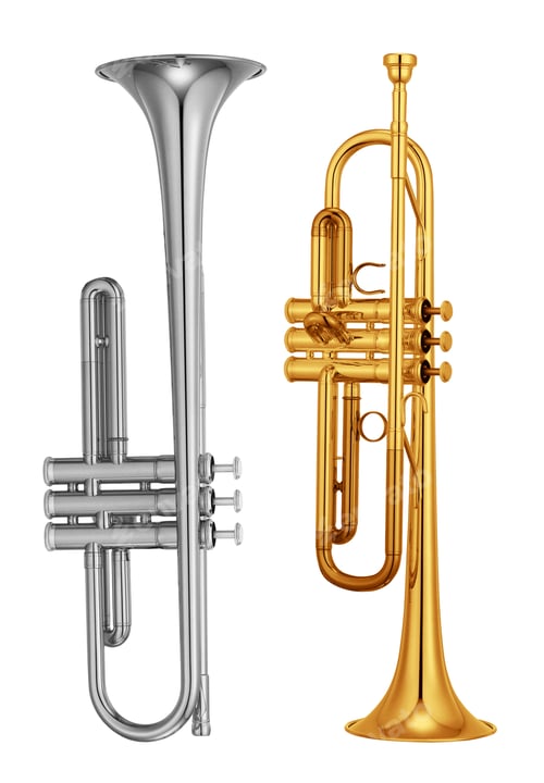 Preview: silver and golden trumpet isolated on white background