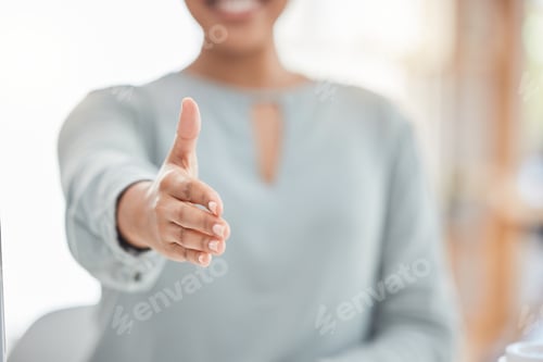 Preview: Welcome, meeting or deal handshake of woman for respect, cooperation and greeting at business. Inte