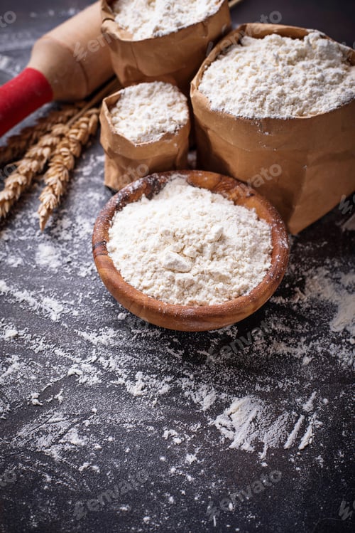 Preview: Wheat flour, ears and rolling pin