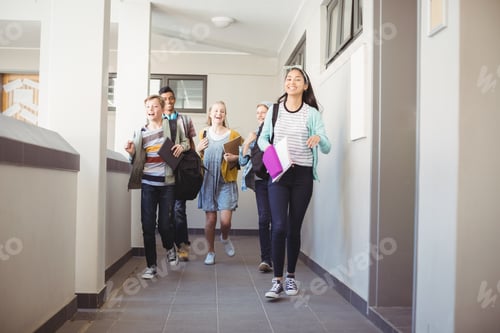 Preview: Group of classmate running in corridor