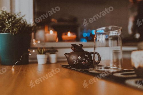 Preview: teapot for Chinese tea on the table in the kitchen