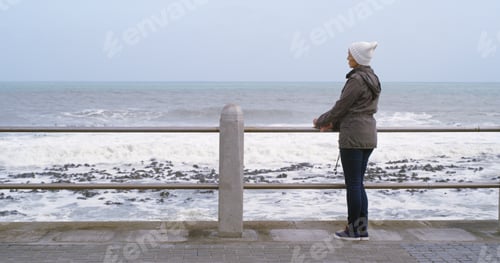 Preview: Mature woman, wellness and thinking by ocean for relax, planning and reflection on weekend. Female