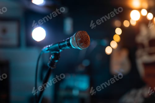 Preview: Close up of a classic microphone standing before a music show