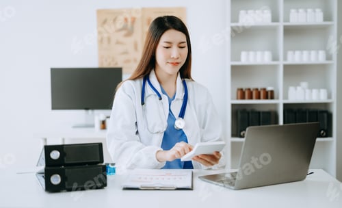 Preview: Medicine doctor hand working with modern digital tablet computer interface as medical network