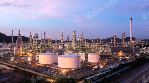 Preview: Aerial view oil and gas refinery industry plant, Oil and gas petrochemical industrial storage tank.