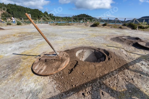 Preview: A steaming hole in the geothermal area of Furnas Lake