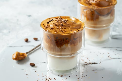 Preview: Dalgona coffee. drink with coffee foam and milk