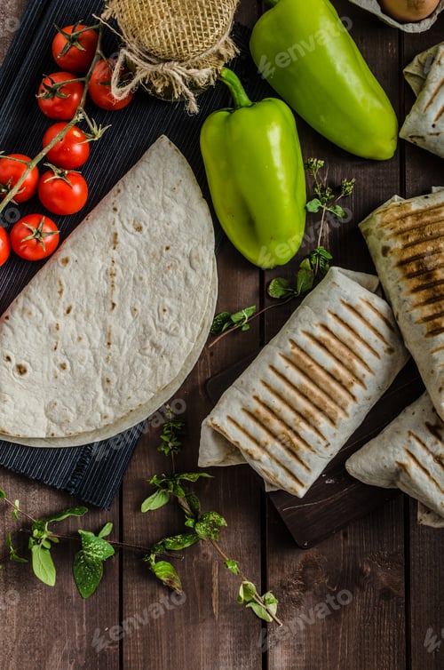 Fresh Burrito Ingredients Ready to be Assembled
