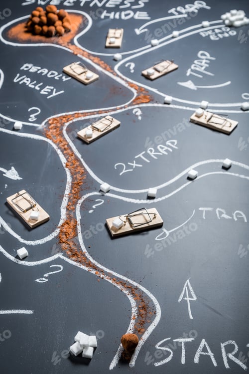 Preview: Map to find the sweet treasure on black blackboard