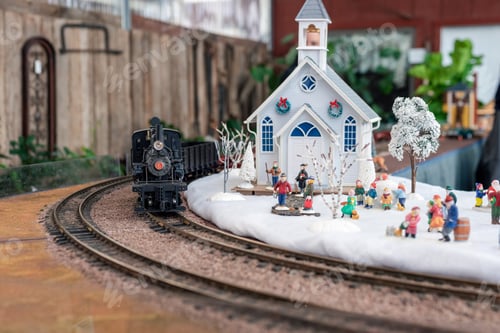 Preview: Miniature Christmas Village Scene with a Train