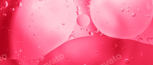 Preview: Pink Oil bubbles close up. circles water macro. abstract shiny viva magenta background