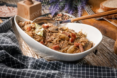 Preview: Bigos - sauerkraut stewed with meat, dried mushrooms and sausage.