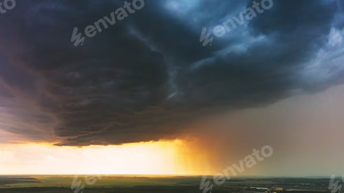 Preview: Aerial View Storm Cloudy Rainy Sky. Dramatic Sky With Dark Clouds