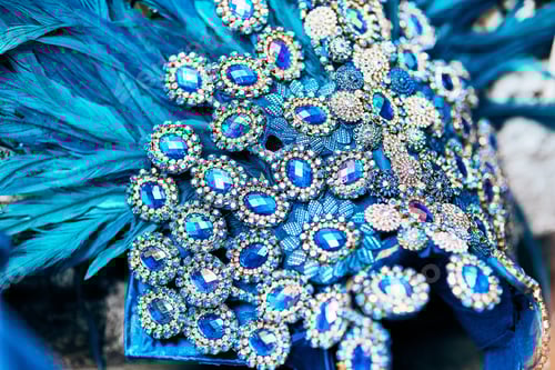 Preview: Closeup shot of a costumes headwear of samba dancers for carnival with no people