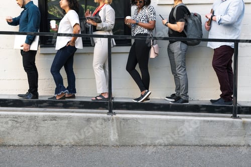 Preview: Diverse people standing in line