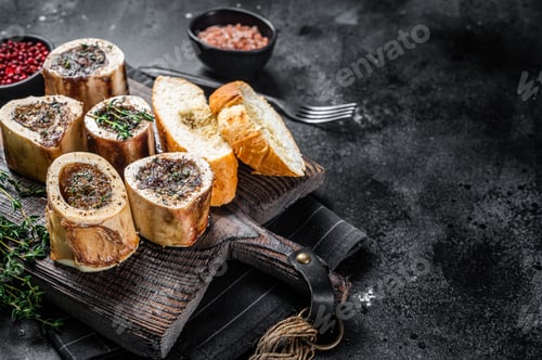 Preview: Roasted marrow beef veal bones with herbs.