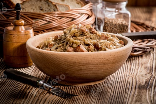Preview: Bigos - stewed cabbage with meat,dried mushrooms and smoked sausage.