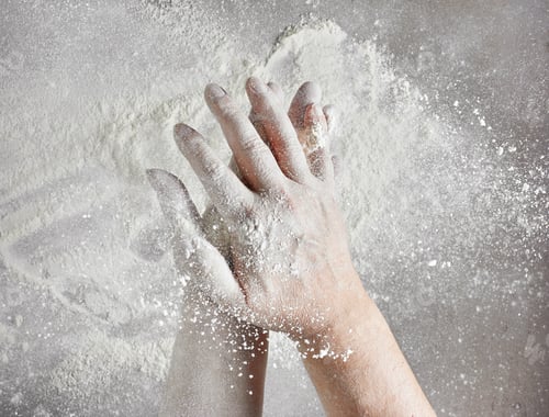 Preview: baker hands with flour in motion