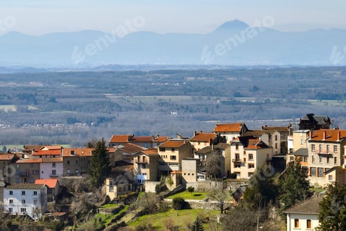 Preview: Aerial view of dense historic center of Thiers town in Puy-de-Dome department