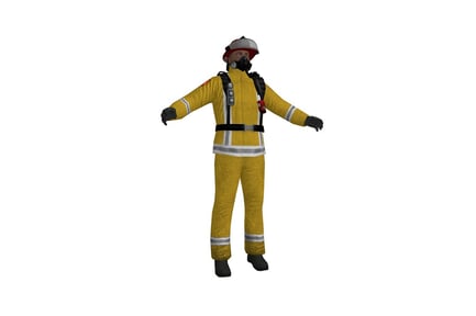Preview: Firefighter in protective gear with extended arms