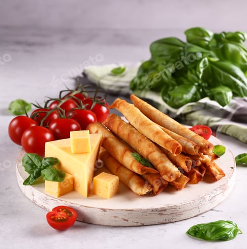 Preview: traditional food fried cigar borek with cheese and vegetables