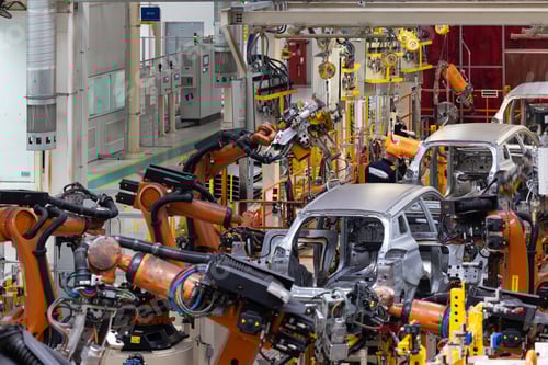 Preview: Photo of automobile production line. Modern car assembly plant. Modern and high-tech automotive