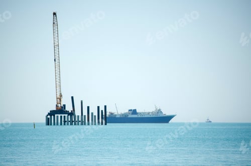 Preview: Ship and offshore construction in tranquil blue sea