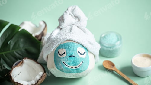 Preview: Creative Spa concept .Coconut with a face mask.