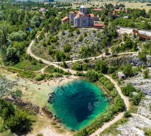 Preview: Aerial view of Cetina river spring in Croatia during summer