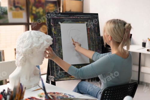 Preview: the artist drawing the classic ancient bust sculpture