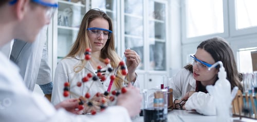 Preview: Science students doing chemical experiment in the laboratory at university.