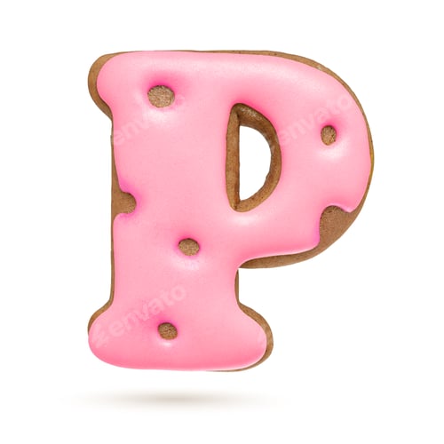 Vista previa: Capital letter P. Pink gingerbread biscuit isolated on white.