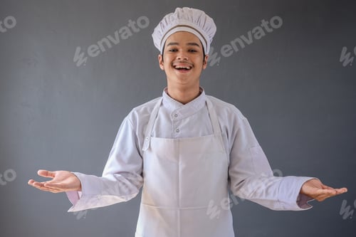 Preview: chef with presenting hand gesture